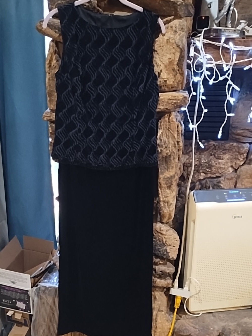 Scott McClintock Black Velvet Maxi Dress with Textured Overlay
